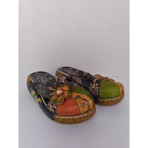 Artistic Floral Cork Platform Slides Multicolor Bohemian Comfort‎ Sandals
